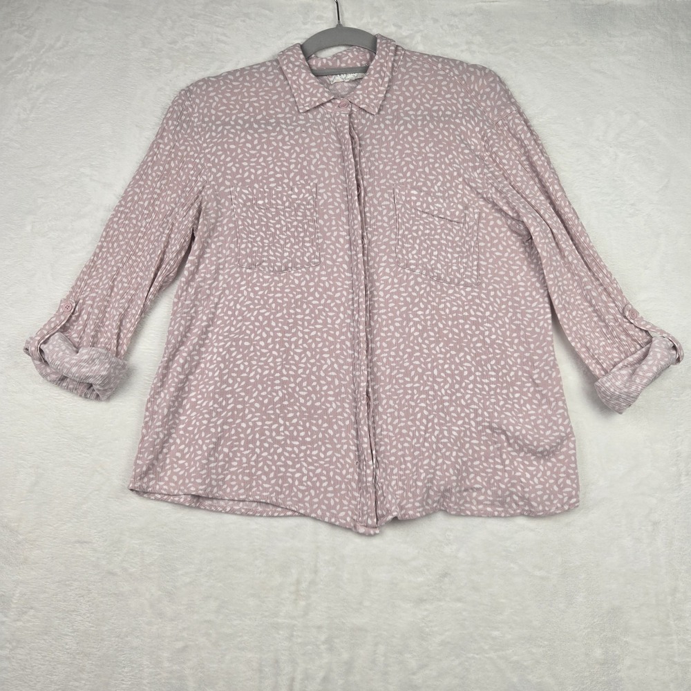 Hippie Rose Women's Pink White Button Down Shirt Size Small Roll Tab Sleeve‎